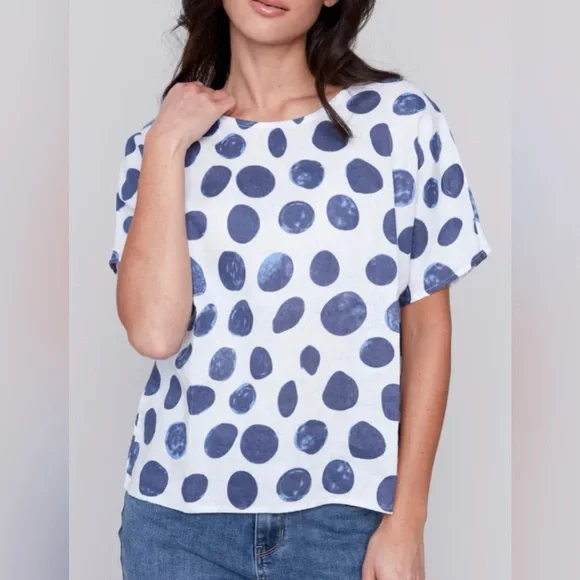 Charlie B Polka Dot Women's Top - Blue and White women’s size S New - Picture 1 of 3